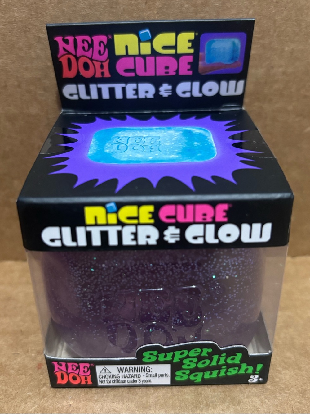 Nee Doh Nice Cube Glitter & Glow Squish Toy - Purple/Blue